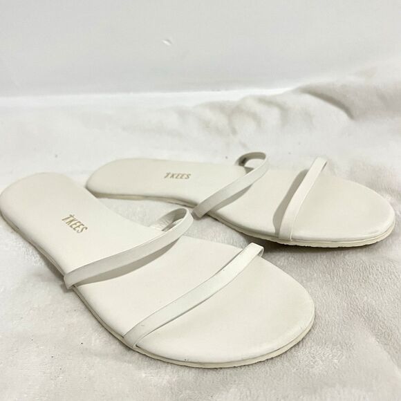 TKEES Women’s Gemma Slide Sandals Size 9 White Thin Double-Strap Flat Minimal - Picture 1 of 5